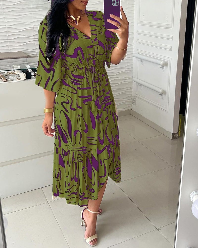 🔥Buy 2 get 20% off🔥V-Neck Waist Ink Print Dress