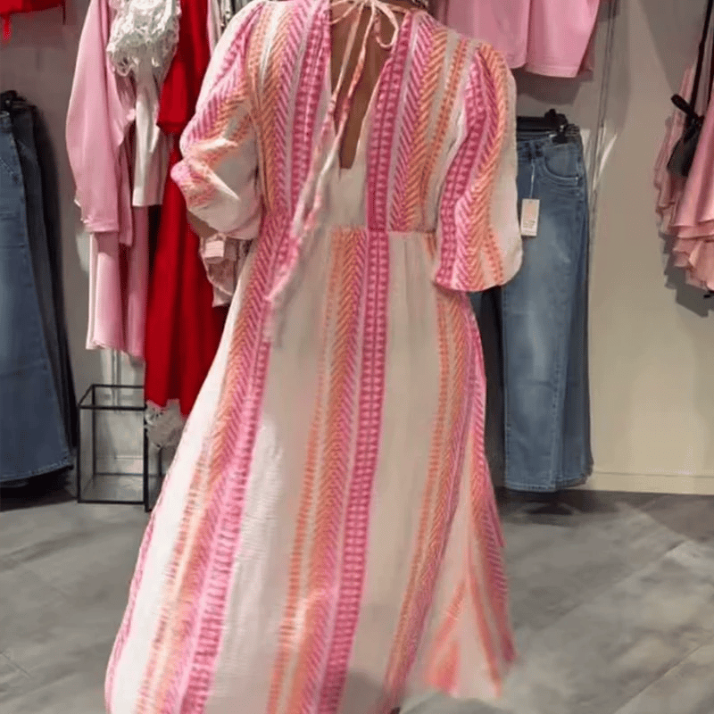 🌞Patterned V-neck dress with halterneck back