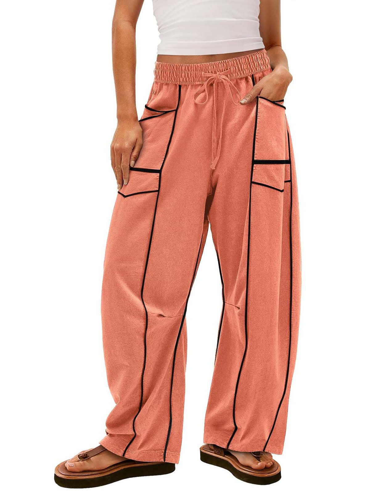 WOMEN'S CASUAL DRAWSTRING WIDE LEG SWEATPANTS BAGGY BARREL PANTS