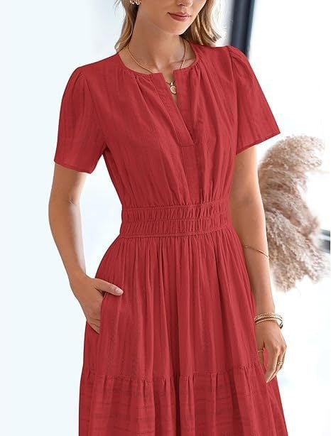 đź‘—Women's Casual Spring Short Sleeve V Neck Maxi Dress