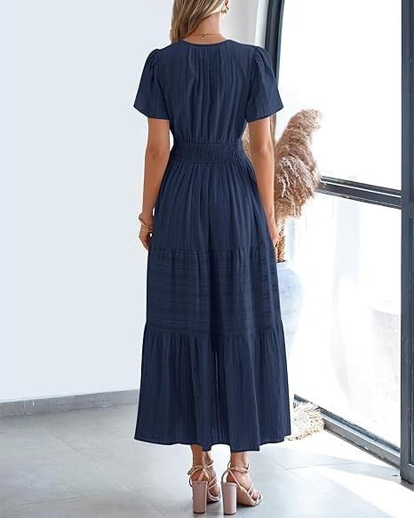 đź‘—Women's Casual Spring Short Sleeve V Neck Maxi Dress