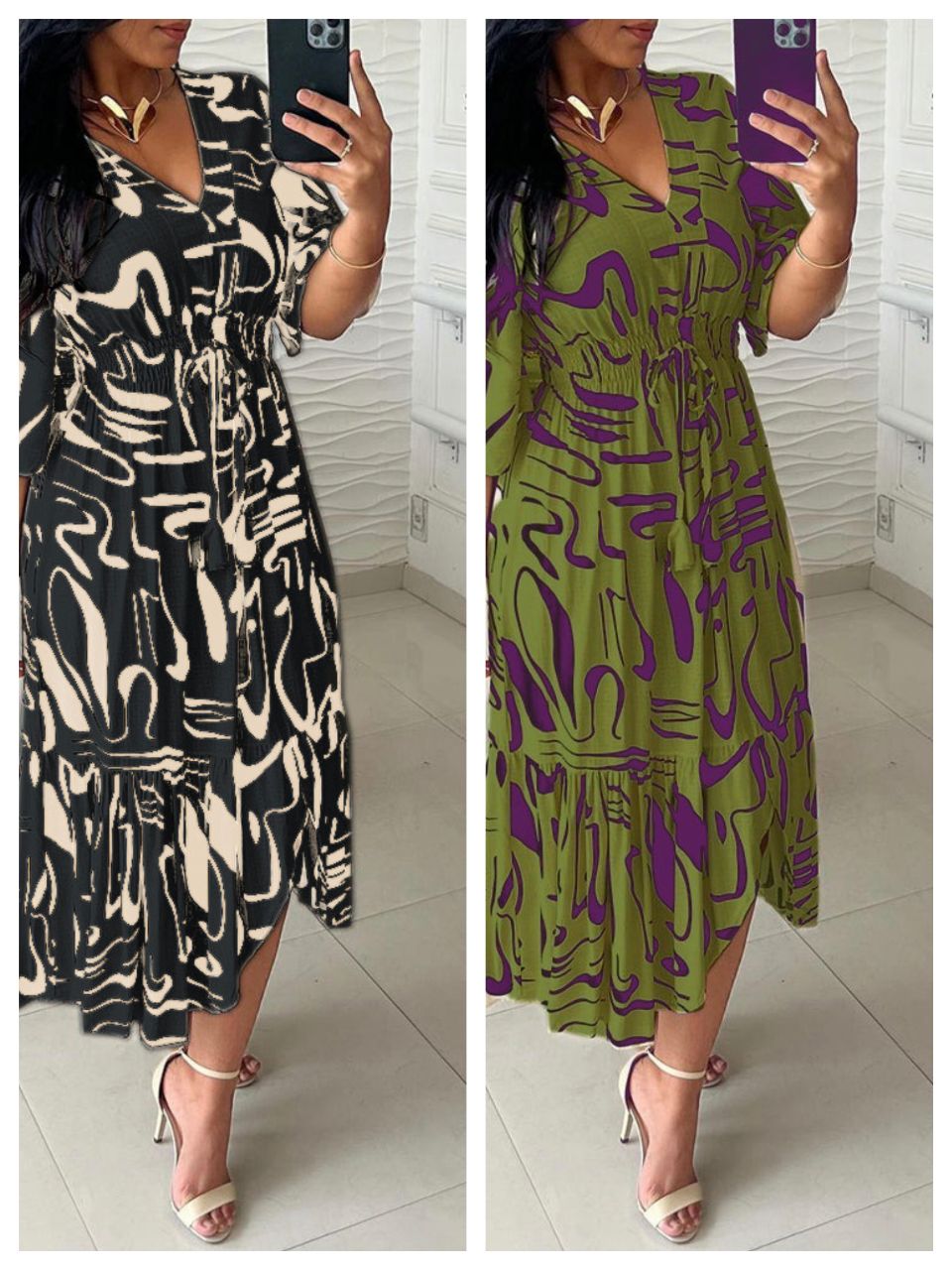 🔥Buy 2 get 20% off🔥V-Neck Waist Ink Print Dress