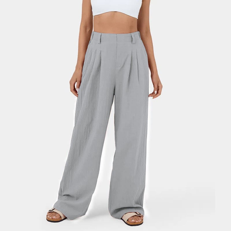 High Waisted Plicated Side Pocket Wide Leg Pants mysite