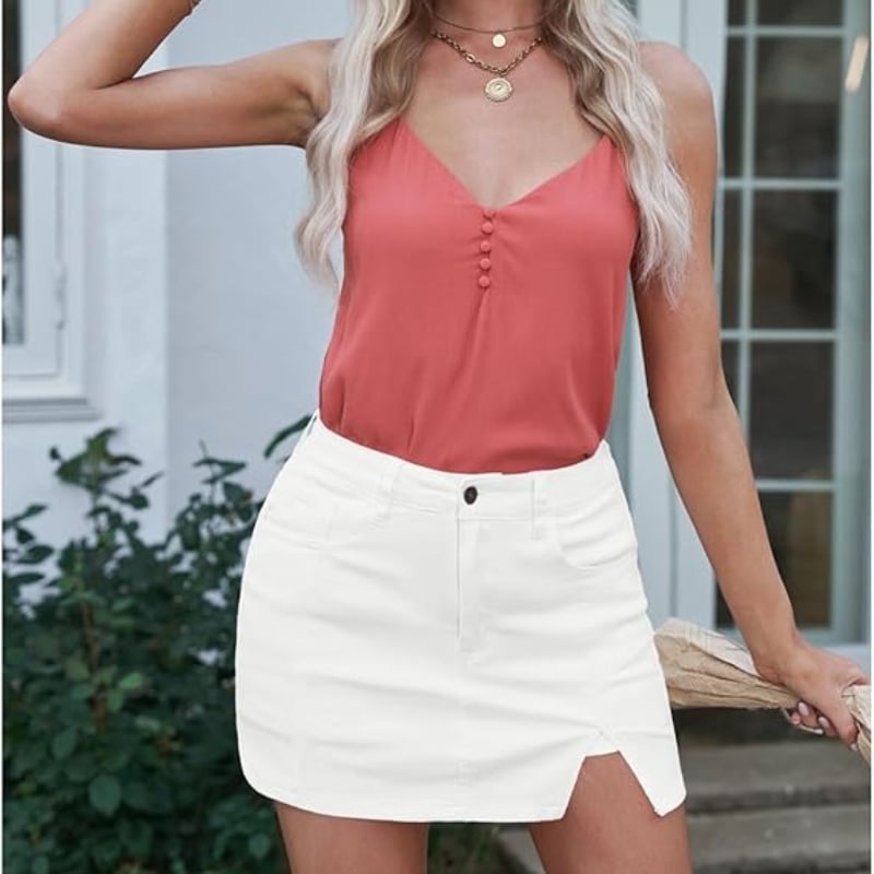 🔥Skorts Skirts for Women Denim Mini Skirt Side Slit with High Waisted Jean Shorts Stretchy - Buy 2 and get free shipping!