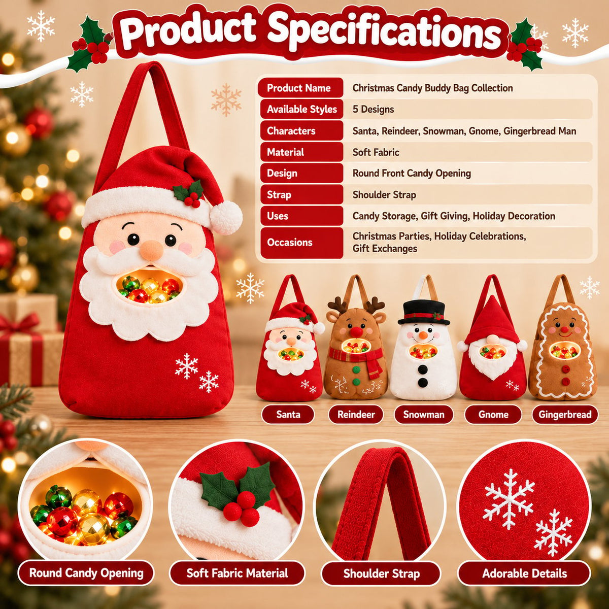 ๐ฌ Christmas Candy Buddy Bag Collection โ Festive Candy Holder & Christmas Gift Bag
