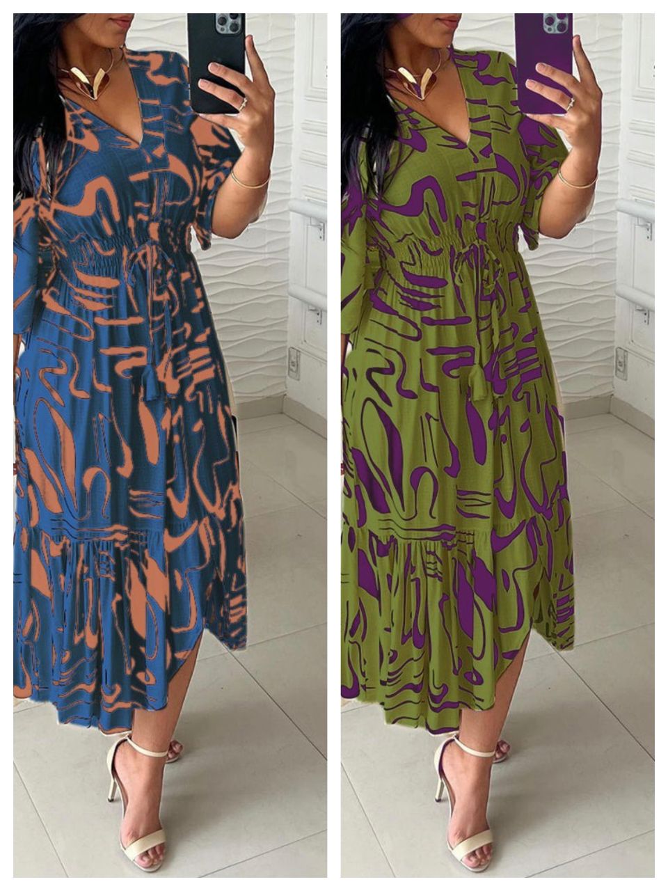 🔥Buy 2 get 20% off🔥V-Neck Waist Ink Print Dress
