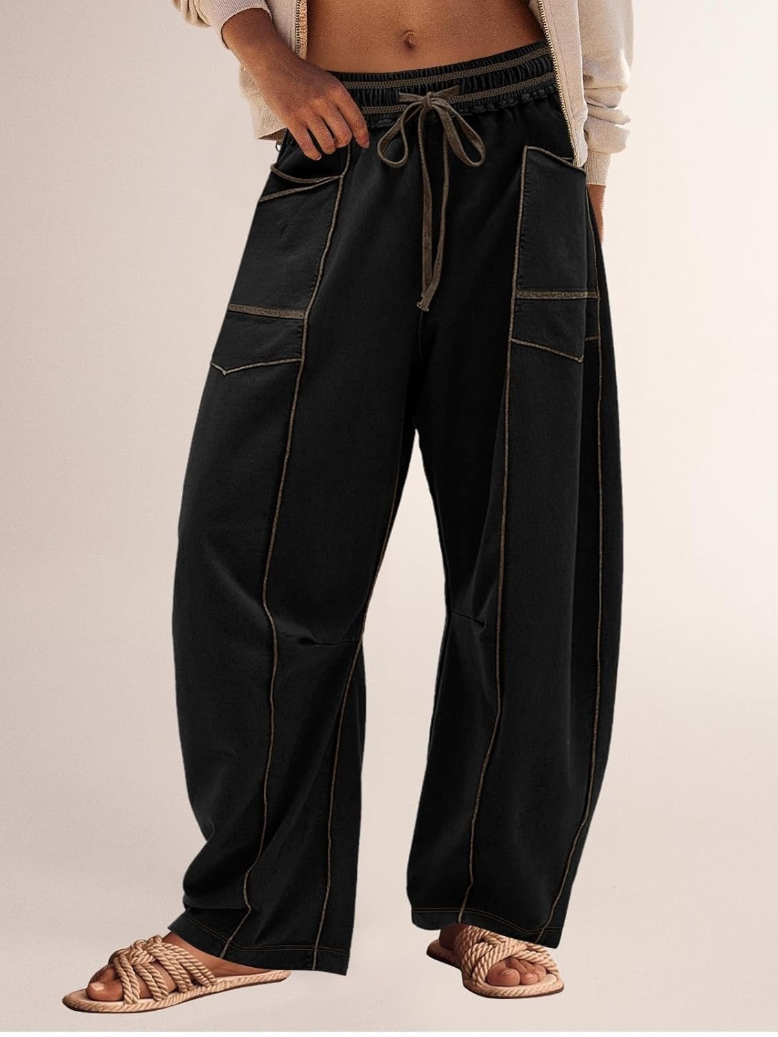 WOMEN'S CASUAL DRAWSTRING WIDE LEG SWEATPANTS BAGGY BARREL PANTS