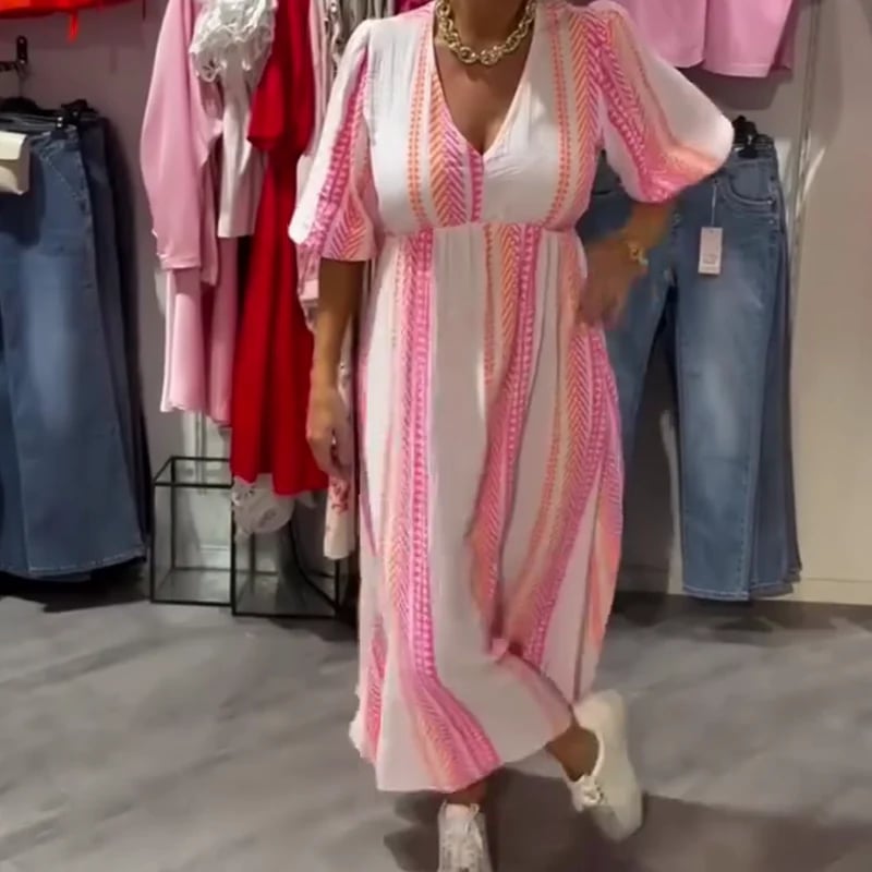 🌞Patterned V-neck dress with halterneck back