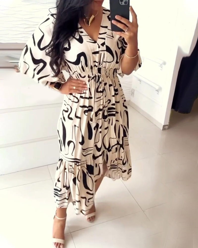🔥Buy 2 get 20% off🔥V-Neck Waist Ink Print Dress