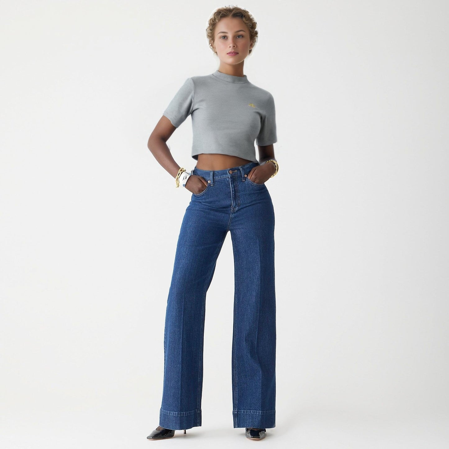 Tummy Control Tall Wide Leg Denim Trouser - Buy two and get free shipping!