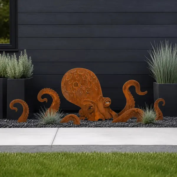 Rust Patina Giant Squid Garden Sculpture