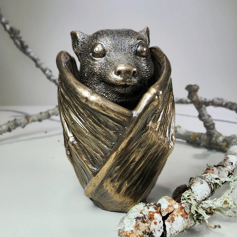 🦇💍Handmade🎁Bronze bat trinket cup, Gothic home decor, bat jewelry box