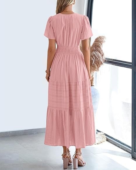 đź‘—Women's Casual Spring Short Sleeve V Neck Maxi Dress
