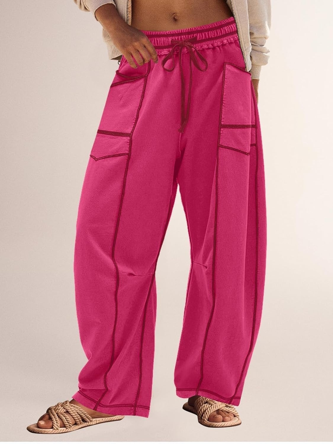 WOMEN'S CASUAL DRAWSTRING WIDE LEG SWEATPANTS BAGGY BARREL PANTS