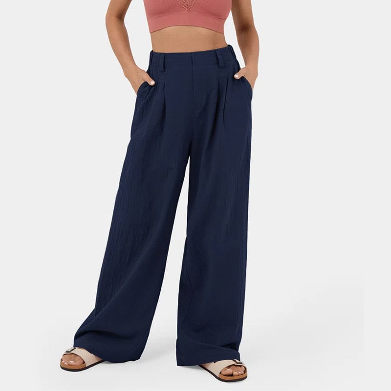 High Waisted Plicated Side Pocket Wide Leg Pants mysite