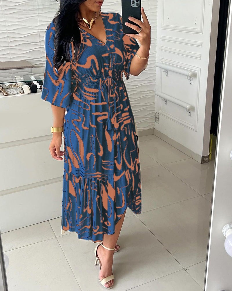 🔥Buy 2 get 20% off🔥V-Neck Waist Ink Print Dress