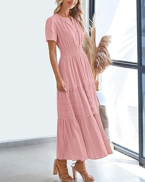 đź‘—Women's Casual Spring Short Sleeve V Neck Maxi Dress