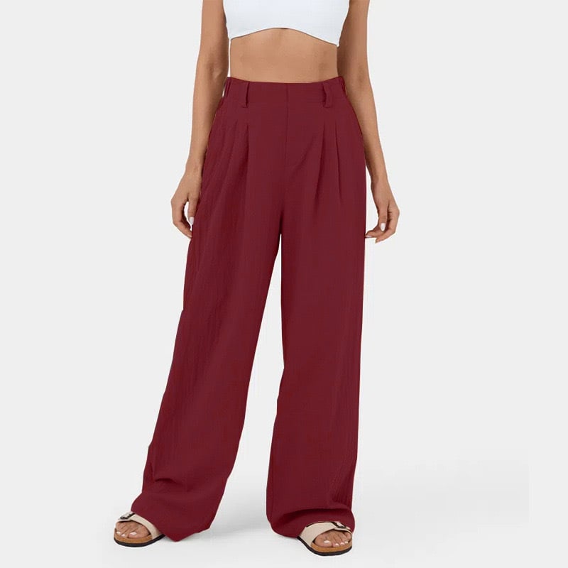 High Waisted Plicated Side Pocket Wide Leg Pants mysite