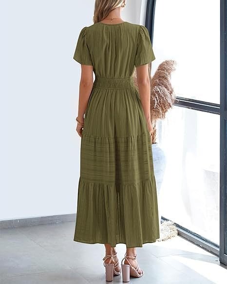 đź‘—Women's Casual Spring Short Sleeve V Neck Maxi Dress