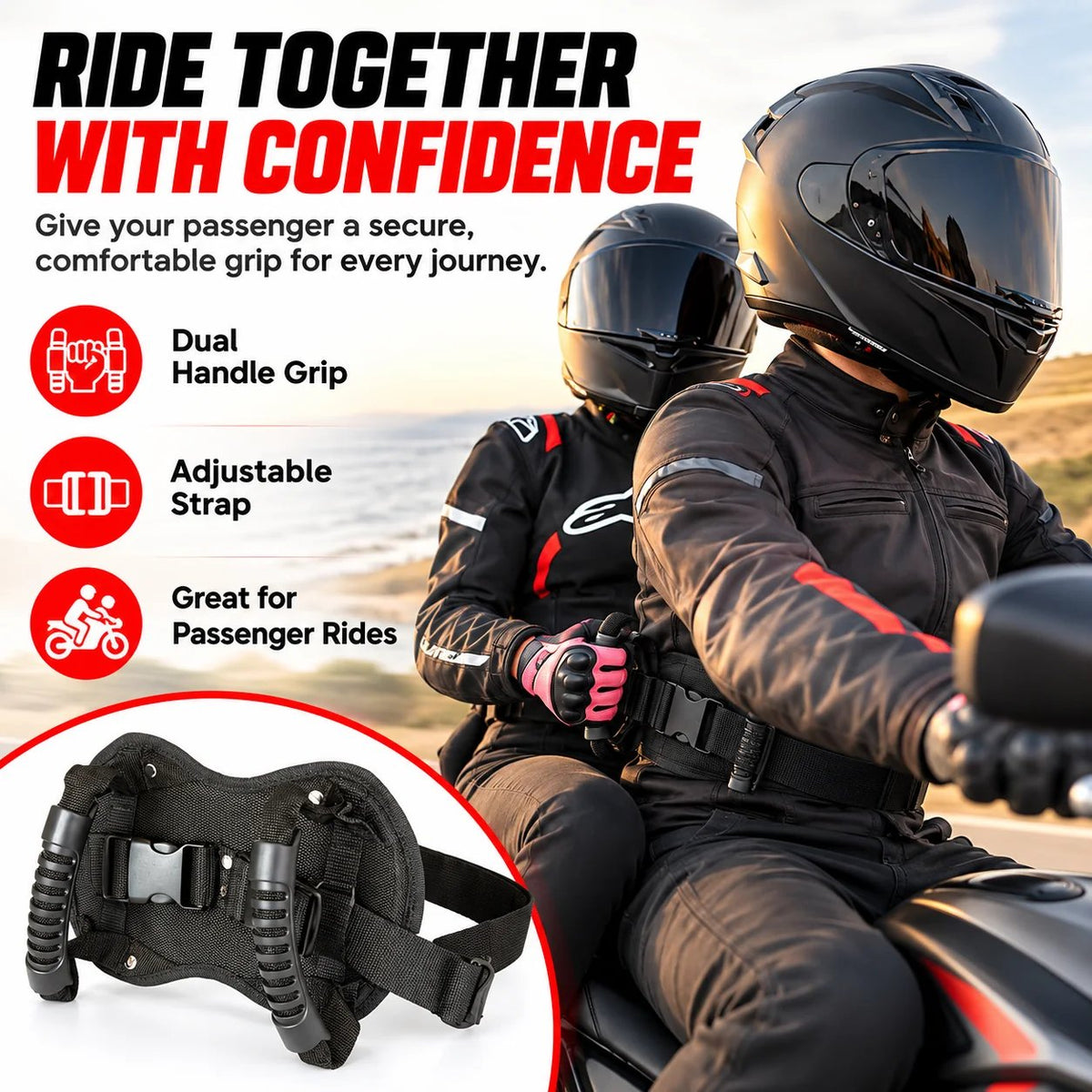 ๐๏ธ Motorcycle Passenger Grab Handle Belt โ Rear Seat Safety Grip Strap For Two Riders