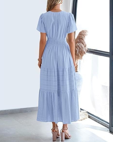 đź‘—Women's Casual Spring Short Sleeve V Neck Maxi Dress