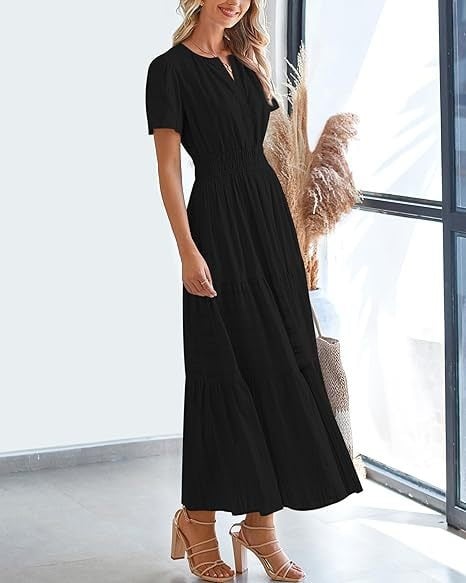 đź‘—Women's Casual Spring Short Sleeve V Neck Maxi Dress