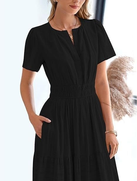 đź‘—Women's Casual Spring Short Sleeve V Neck Maxi Dress