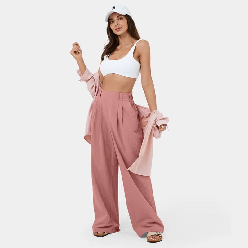 High Waisted Plicated Side Pocket Wide Leg Pants mysite