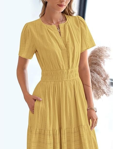 đź‘—Women's Casual Spring Short Sleeve V Neck Maxi Dress