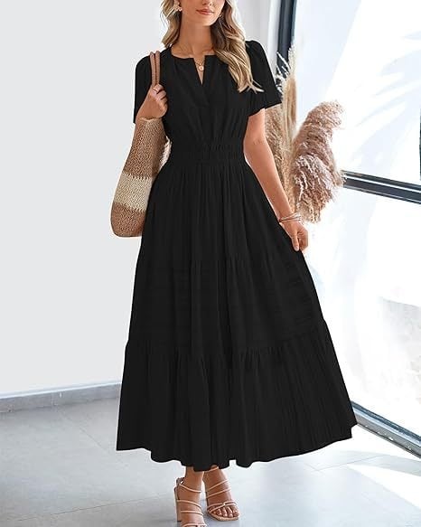 đź‘—Women's Casual Spring Short Sleeve V Neck Maxi Dress