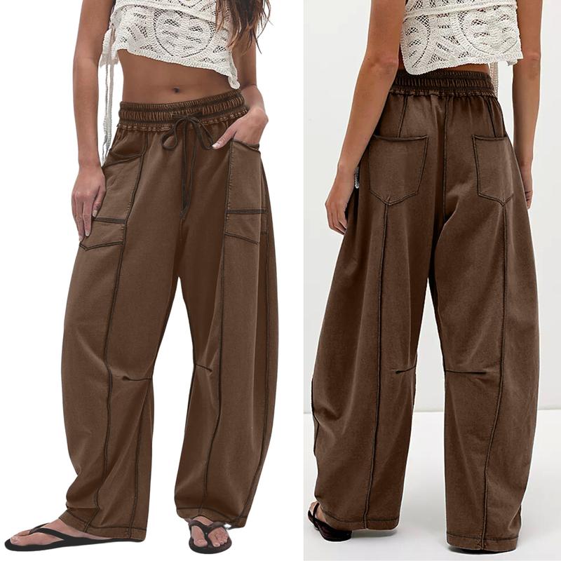 WOMEN'S CASUAL DRAWSTRING WIDE LEG SWEATPANTS BAGGY BARREL PANTS