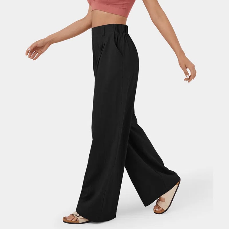 High Waisted Plicated Side Pocket Wide Leg Pants mysite