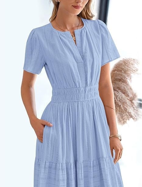 đź‘—Women's Casual Spring Short Sleeve V Neck Maxi Dress