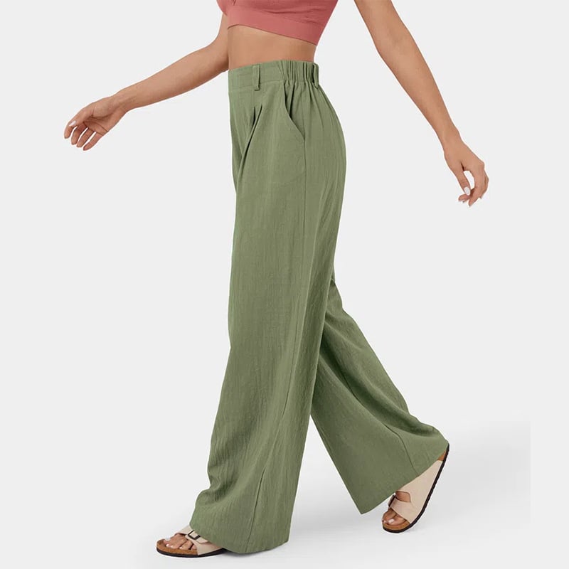 High Waisted Plicated Side Pocket Wide Leg Pants mysite