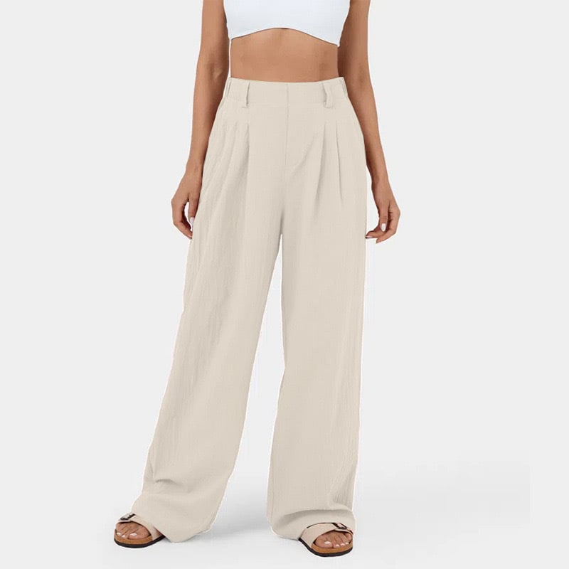 High Waisted Plicated Side Pocket Wide Leg Pants mysite