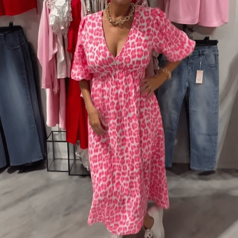 🌞Patterned V-neck dress with halterneck back
