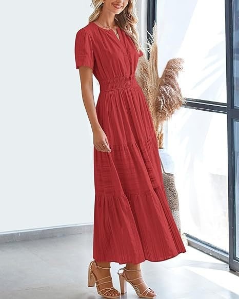 đź‘—Women's Casual Spring Short Sleeve V Neck Maxi Dress