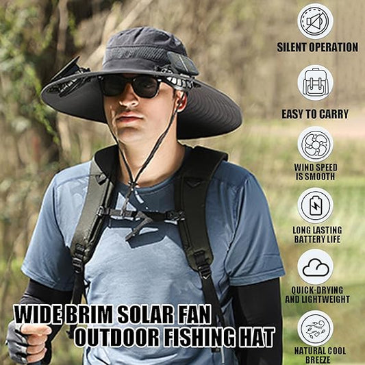 🔥Wide Brim Solar Fan Outdoor Fishing Hat-Solar & USB Charging