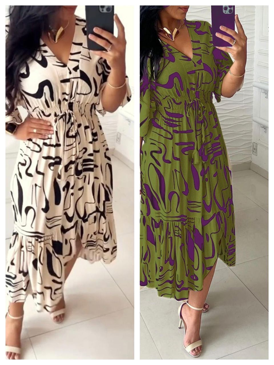 🔥Buy 2 get 20% off🔥V-Neck Waist Ink Print Dress