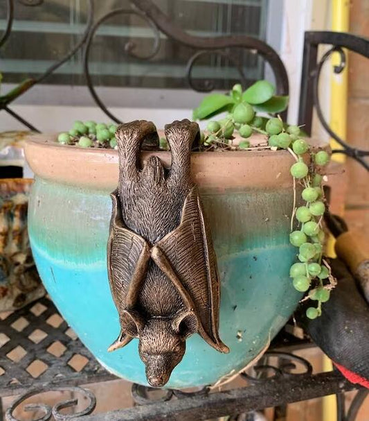 Bronze Bat Pot Buddy, Pot Hanger, Bat Gifts, Gift Boxed(11 x 5.5 x 4.5 cm)