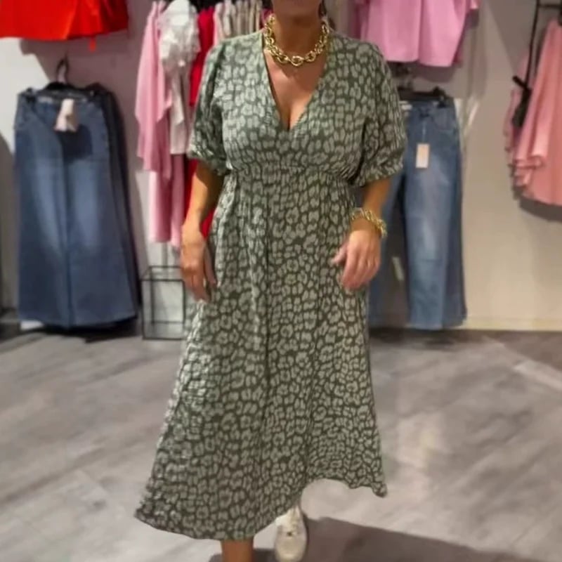 🌞Patterned V-neck dress with halterneck back