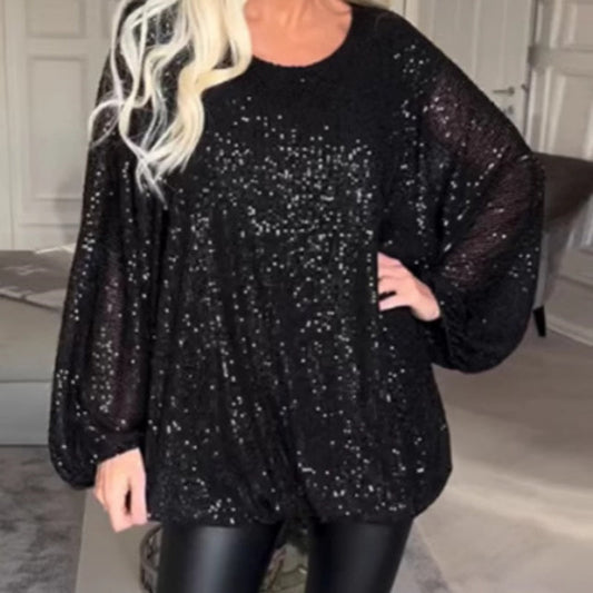 Round Neck Sequin Long Sleeve Loose Top product image 2