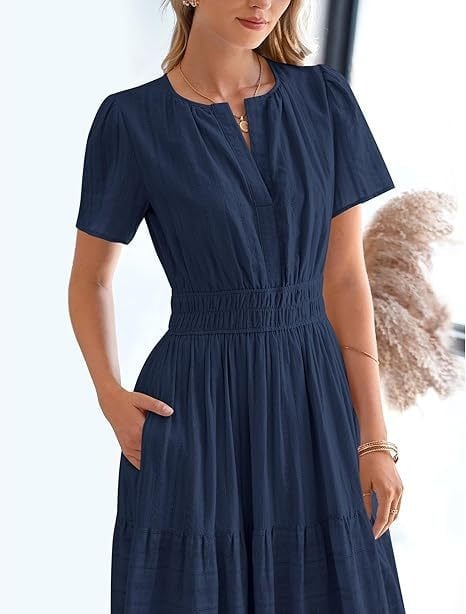 đź‘—Women's Casual Spring Short Sleeve V Neck Maxi Dress