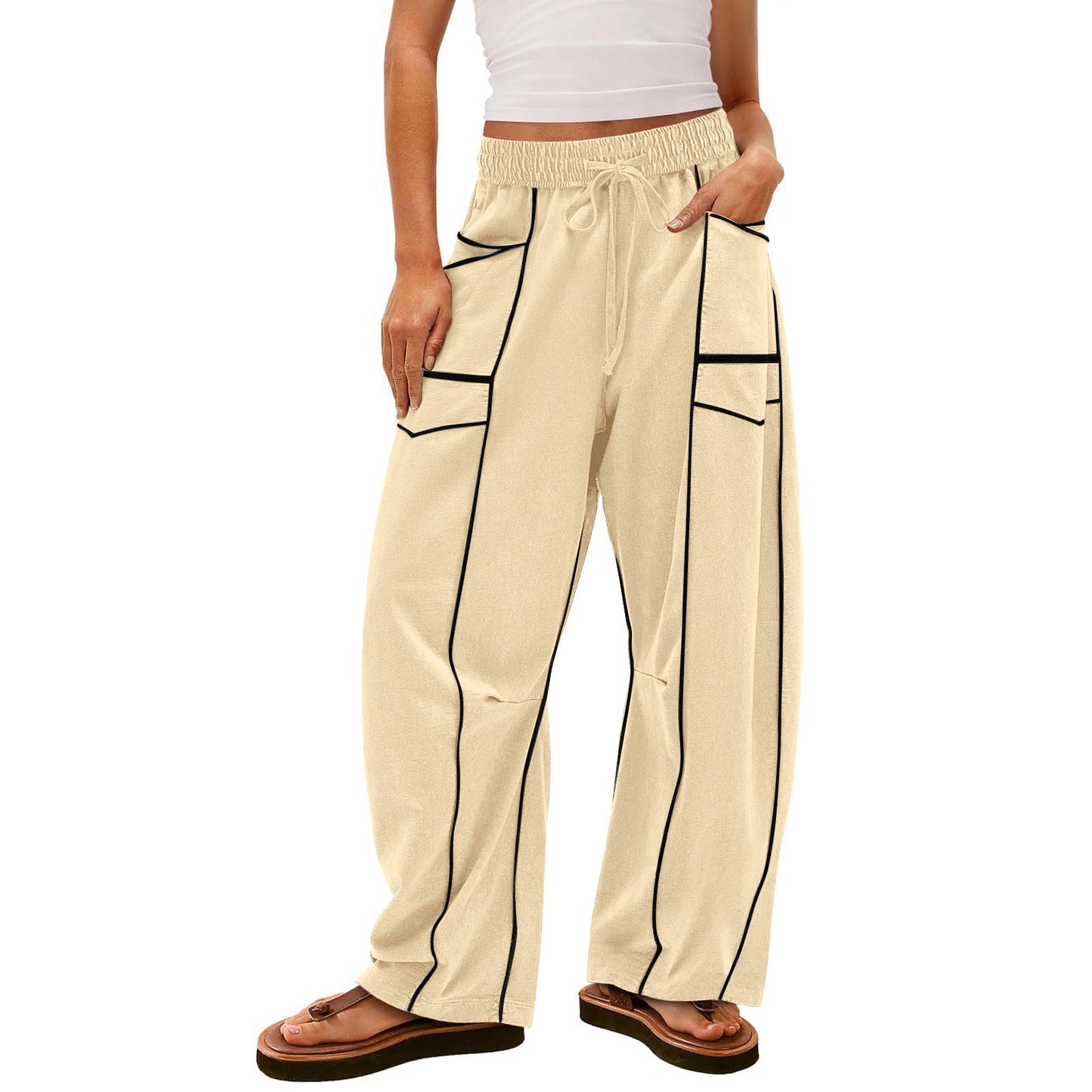 WOMEN'S CASUAL DRAWSTRING WIDE LEG SWEATPANTS BAGGY BARREL PANTS