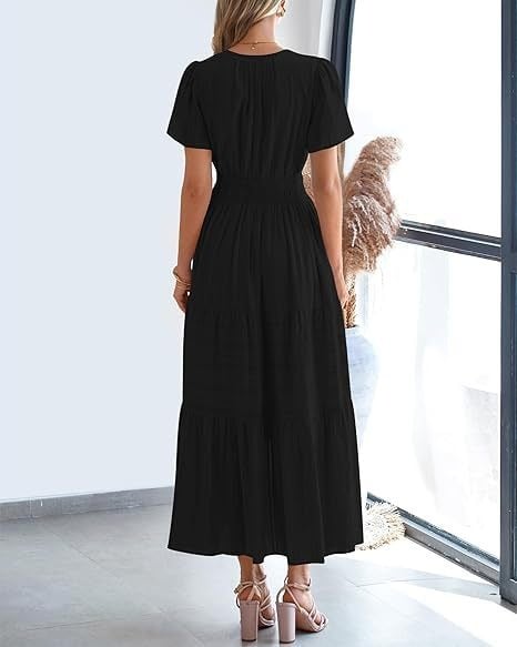 đź‘—Women's Casual Spring Short Sleeve V Neck Maxi Dress