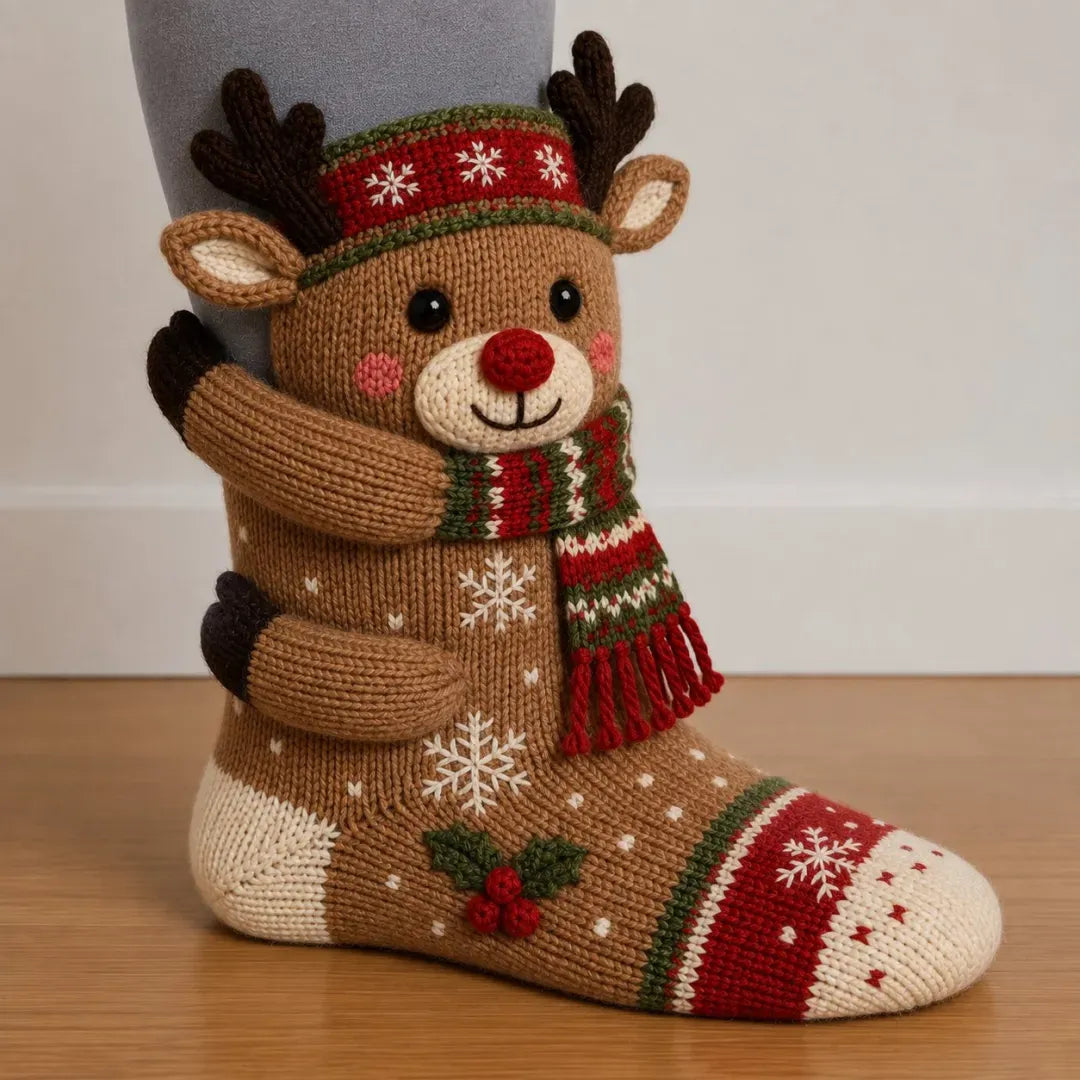 ๐3d Hugging Christmas Socks โ Cute Knit Holiday Socks, 5 Festive Designs
