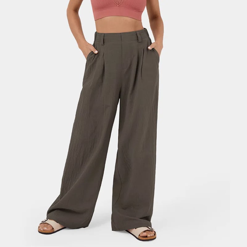 High Waisted Plicated Side Pocket Wide Leg Pants mysite