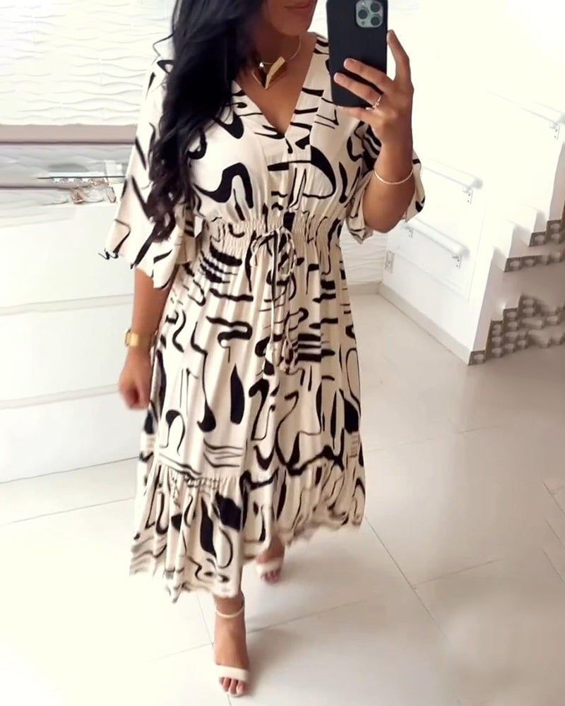 🔥Buy 2 get 20% off🔥V-Neck Waist Ink Print Dress