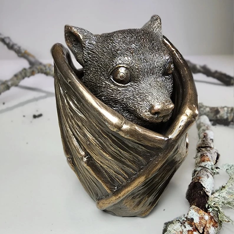 🦇💍Handmade🎁Bronze bat trinket cup, Gothic home decor, bat jewelry box