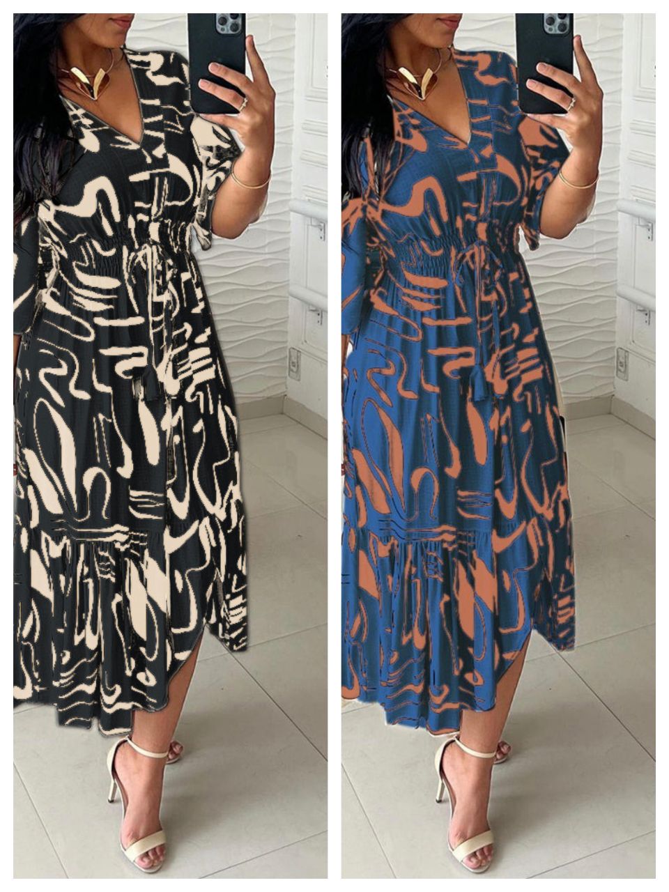 🔥Buy 2 get 20% off🔥V-Neck Waist Ink Print Dress
